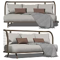 Rattan Frame Sectional Sofa With Beige Cushions Brown Pillows And Checkered Throw Blanket