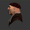 3D Character Bust of Male Pirate With Headscarf Earring Belt and Exaggerated Expression