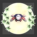 Cute 3D Character Model with Pink Coat Blue Hair Hat and Green Leafy Plants