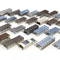 Diverse Building Models Featuring Various Roof Designs And Structures 3d model