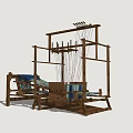 Traditional Wooden Hand Weaving Loom With Threads And Frame Structure 3d model