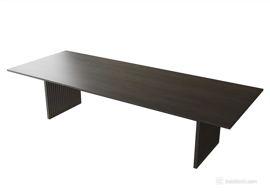Modern Dark Dining Table with Vertical Slat Legs and Sleek Minimalist Rectangular Surface 3d model 