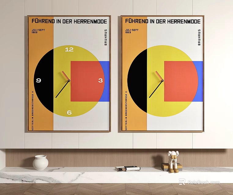 Modern Geometric Wall Posters With Colorful Shapes And Text In Interior Decor 3d model