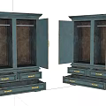 Vintage Wooden Wardrobe With Open Double Doors Multiple Drawers And Interior Storage