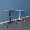Functional Mobile Desks with Adjustable Height and Wheels White Blue Tabletops Gray White Frames 3d model