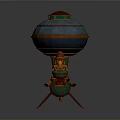 Futuristic Cosmic Aerospace Craft With Blue Dome Green Windows And Orange Structure