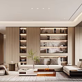 Modern Dining and Living Room Interior With Sofa Coffee Table Bookshelves And Floor to Ceiling Window