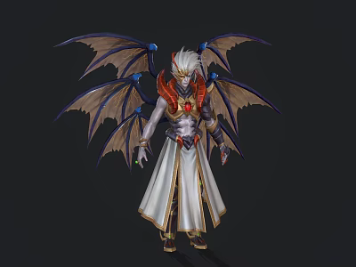 Mystical Game Movie Character With Large Purple Black Wings Red Accents White Robe Chest Core 3d model