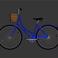 Blue Bicycle with Brown Wicker Basket and Black Seat in Classic Style