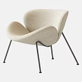 Cream Upholstered Leisure Chair With Curved Backrest And Black Metal Legs