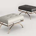 Modern White And Black Tufted Sofa Stools With Curved Golden Metal Frame Design