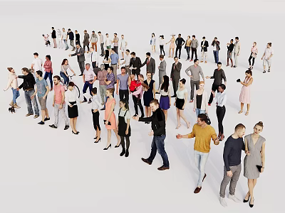 Group of People Standing And Interacting With Diverse Clothing Styles Against White Background 3d model