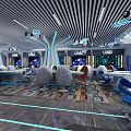 Space Themed Restaurant Interior With Starry Ceiling And Futuristic Decor 3d model