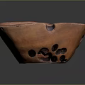 Carved Ceramic Bowl Sculpture With Reddish Brown Surface And Multiple Holes Design