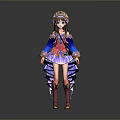 Traditional Female Costume With Decorative Headdress Blue Pink Robe And Boots