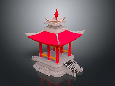 Traditional Chinese Pavilion With Red Roof White Base And Yellow Pillars 3d model
