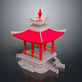 Traditional Chinese Pavilion With Red Roof White Base And Yellow Pillars
