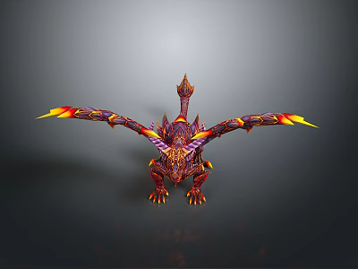 Detailed Game Movie Fantasy Character With Purple Red Body Yellow Wing Tips And Spiked Back 3d model