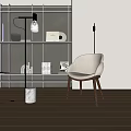 Beige Fabric Single Chair In Modern Minimalist Interior With Wooden Legs And Floor Lamp