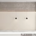Modern Interior Featuring White Wainscoting Wall With Black Pendant Light And Decorative Shelf