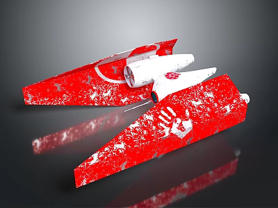 Red And White Satellite Component With Snowflake Pattern And Handprint Logo For Space Missions 3d model