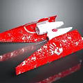Red And White Satellite Component With Snowflake Pattern And Handprint Logo For Space Missions