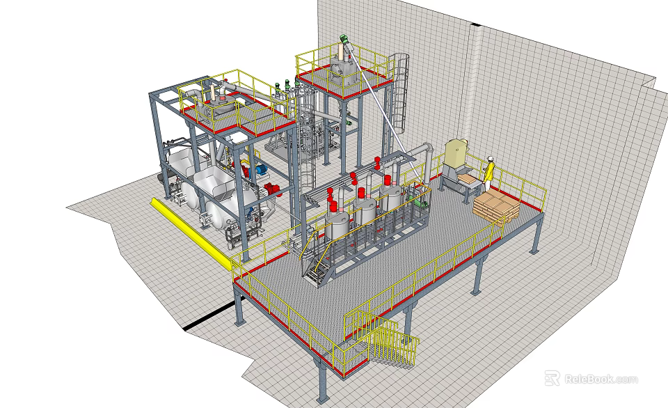 Industrial Equipment Structure Featuring Multi Level Platforms Steel Framework Piping Systems And Safety Railings 3d model 