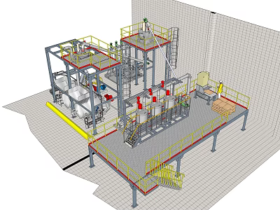 Industrial Equipment Structure Featuring Multi Level Platforms Steel Framework Piping Systems And Safety Railings 3d model