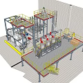 Industrial Equipment Structure Featuring Multi Level Platforms Steel Framework Piping Systems And Safety Railings