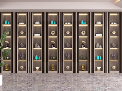 Modern Multi Tiered Display Shelving Units With Built In Lighting And Decorative Items 3d model