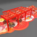 Traditional Chinese Themed Exhibition Booth With Red Decorative Structure And Festive Elements 3d model