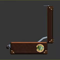 Open Brown Leather Suitcase With White Interior Orange Trim And Metal Locks