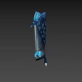 Fantasy Magical Weapon with Blue Feather Design and Glowing Crystal Core
