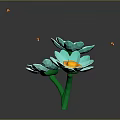Teal Blue Flowers with Yellow Centers and Green Stems Attracting Small Bees in Bloom