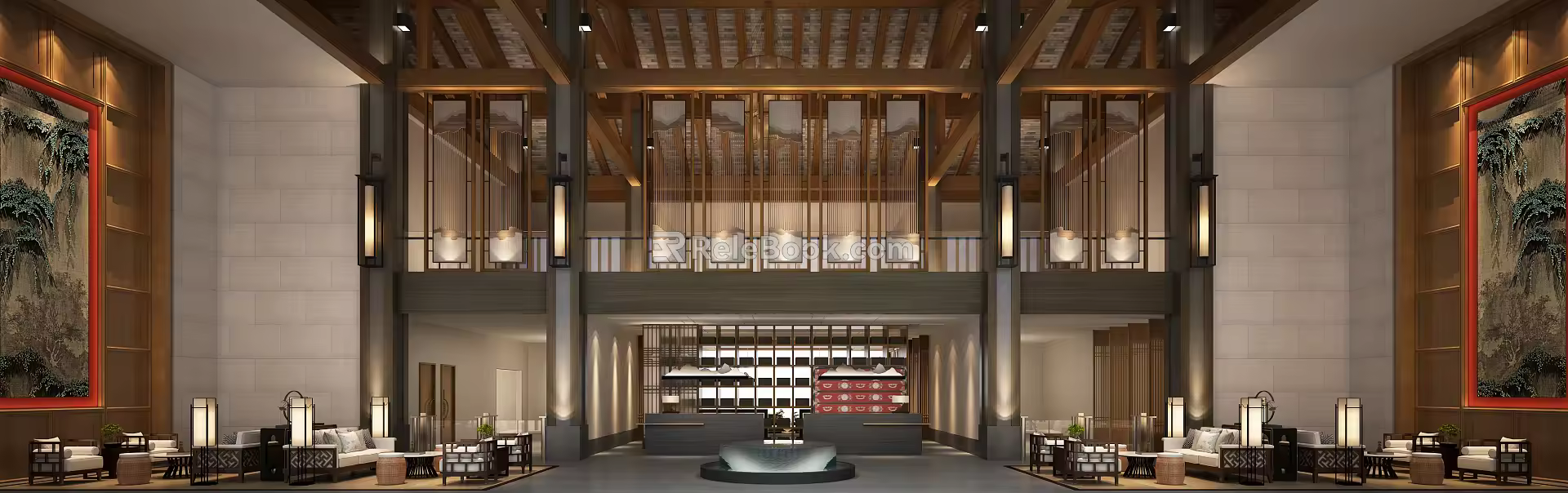 New Chinese Hall Hot Spring Center Reception Lobby 3d model