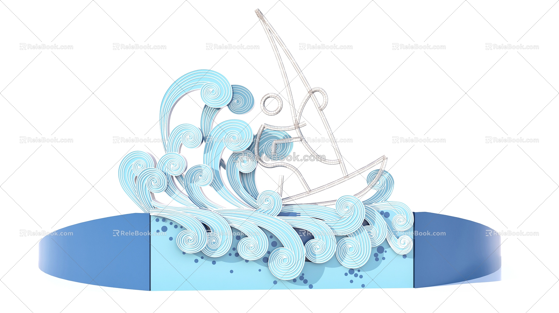 Ocean Waves Sailboat Decoration 3D Model 3d model