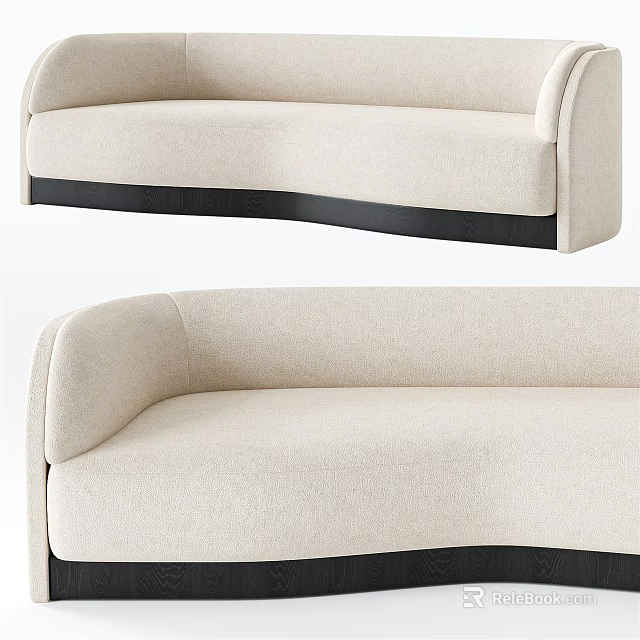 Modern Beige Upholstered Sectional Sofa With Curved Arms And Black Base 3d model