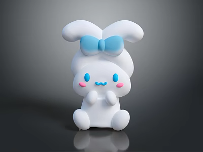 Cute White Rabbit Character With Blue Bow Pink Blush And Smooth Surface Reflection 3d model
