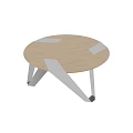 Modern Round Coffee Table With Light Wood Top Black Metal Geometric Legs And White Frame