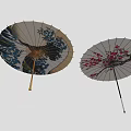 White And Blue Traditional Decorative Umbrellas With Floral Patterns And Handles