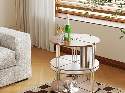 Modern Two Tier Side Table In Living Room With Champagne Bottle Wine Glasses And Books 3d model