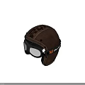 Brown Leather Hat With Black Goggles And Ruroc Logo Strap Design 3d model