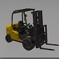 Yellow Forklift With Green Overhead Frame Black Forks And Driver Seat