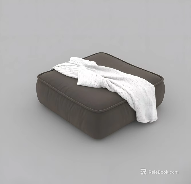 Dark Brown Cozy Sofa Stool Topped with Soft White Knitted Blanket 3d model