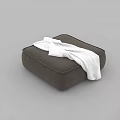 Dark Brown Cozy Sofa Stool Topped with Soft White Knitted Blanket 3d model