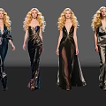 Four Blonde Models Walking On Runway In Various Black Evening Dresses