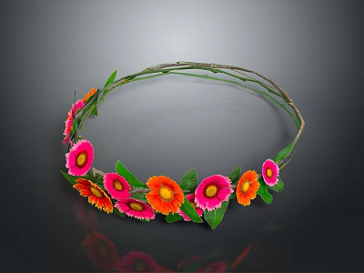 Decorative Flower Crown With Pink Orange Flowers And Green Leaves For Daily Use 3d model