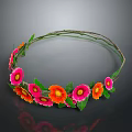 Decorative Flower Crown With Pink Orange Flowers And Green Leaves For Daily Use