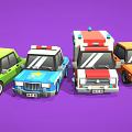 Colorful Cartoon Toy Cars Featuring Police Ambulance Green Blue Orange