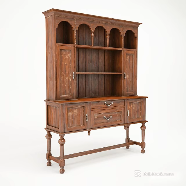Traditional Wooden TV Stand with Open Shelves Cabinet Doors and Drawers and Decorative Legs Design 3d model 